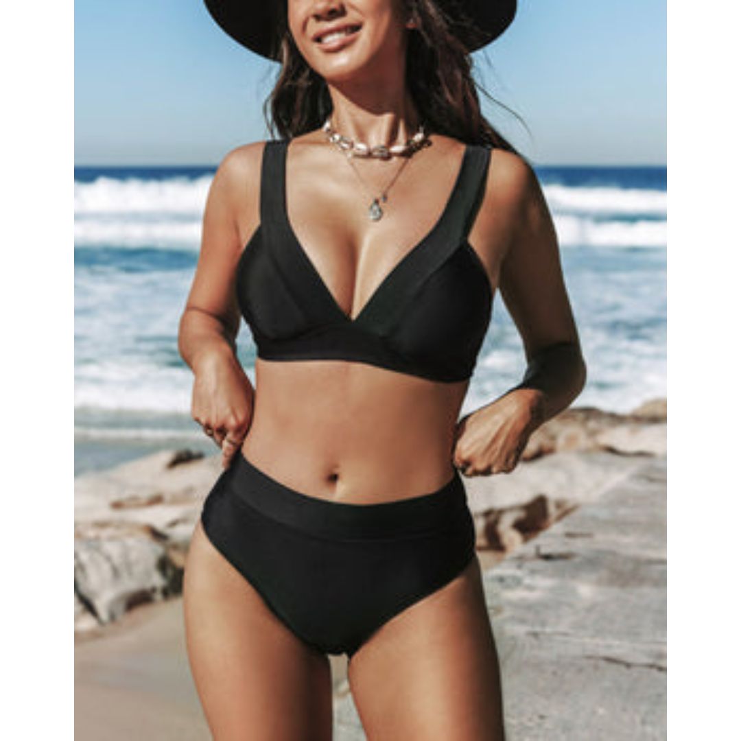 Mathilde - Solid Color Swimsuit with High Waist
